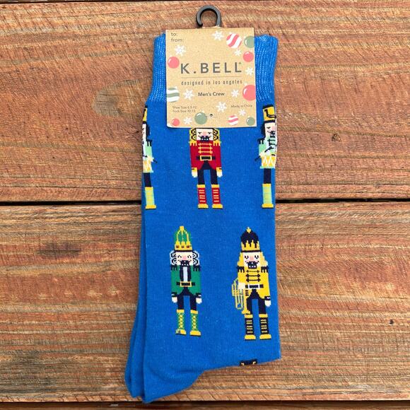 NWT K Bell Nutcracker Socks Men’s Crew Blue Holiday Xmas Gift Size 6.5-12 - Picture 1 of 7